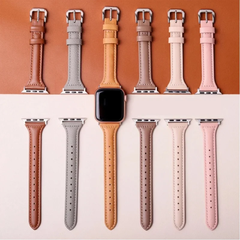 Schlankes Lederarmband für Apple Watch Band 44mm 40mm 41mm 49mm 45mm Damen-Armband IWatch Serie 10 9 8 7 6 5 4 SE Ultra 2