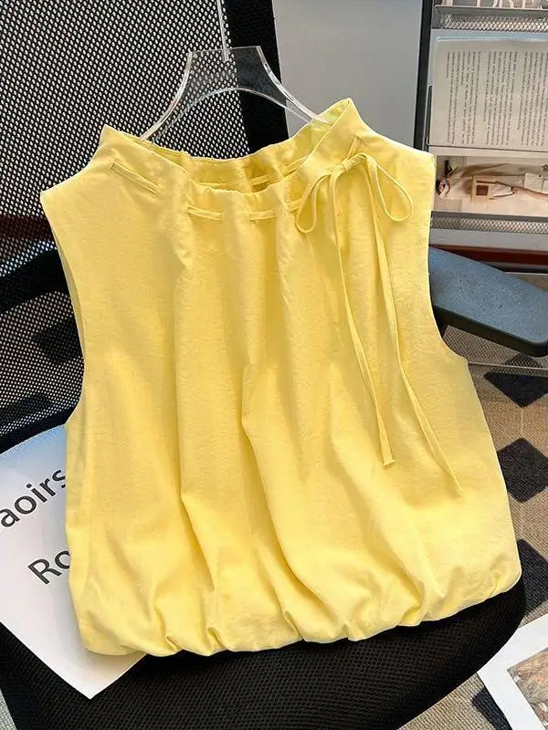 

Dopne round Ne Svel irt Women's Summer New Design Dstring Tie Flower Bud Overhead Top Loose Fit ort Length