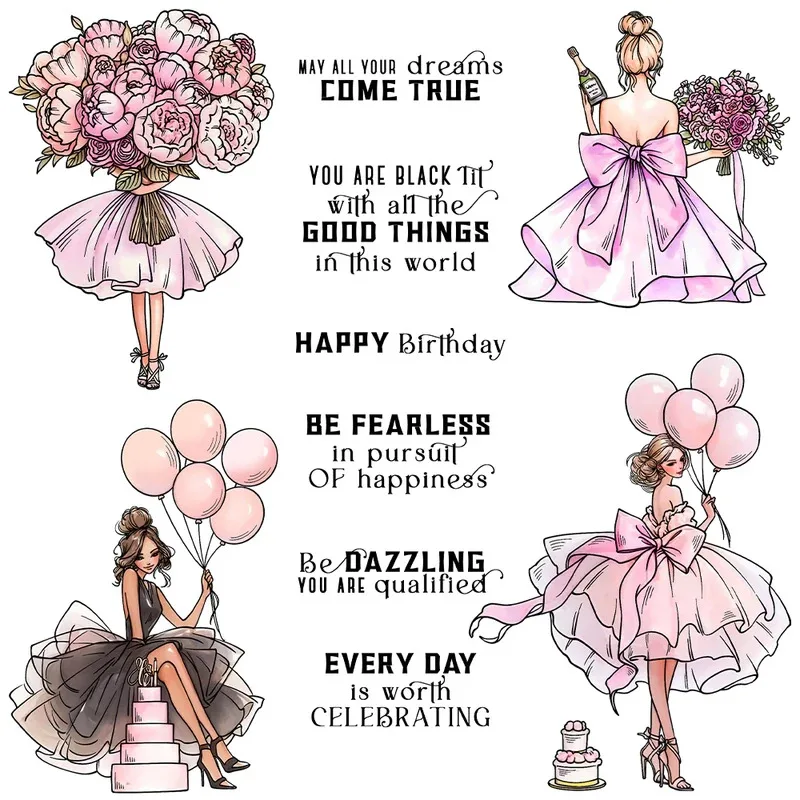 

Birthday Cake Flowers Girls Clear Stamp DIY Scrapbooking Supplies Silicone Stamp For Card Making Albums Crafts Decor