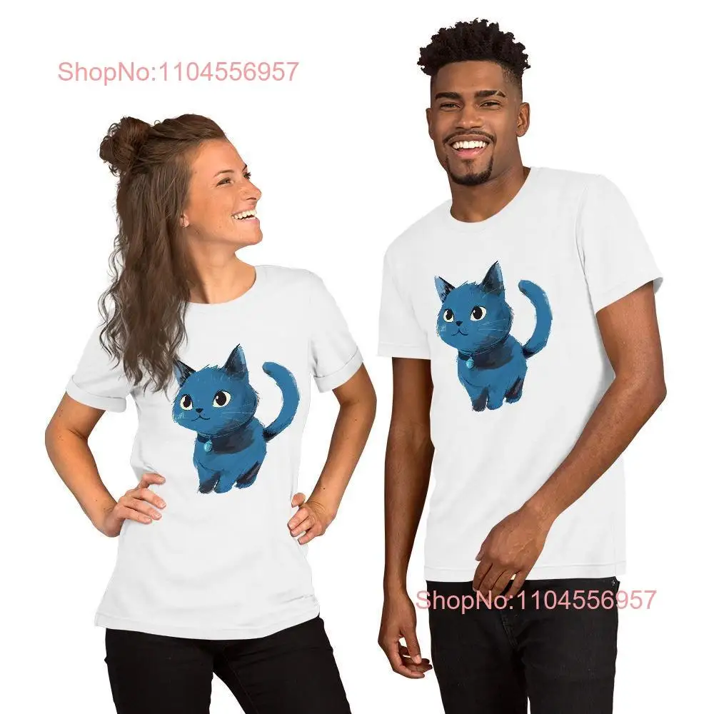 blue cat with a bell Cute running t shirt long or short sleeves