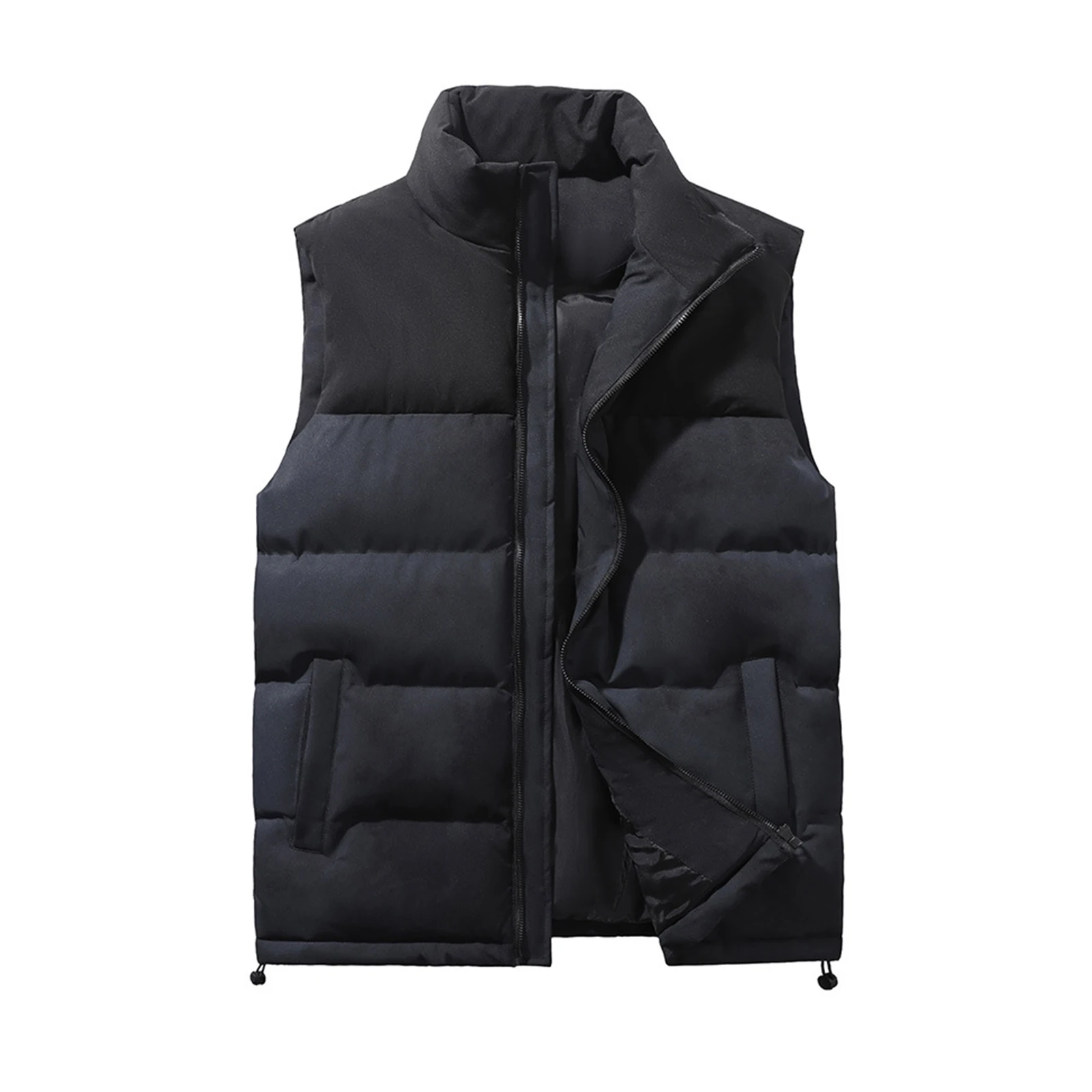 

Men's Fashion Color-Blocked Zipper Vest Winter Outdoor Casual Warm Thickened down Vests Stand Collar Hem Drawstring Waistcoat