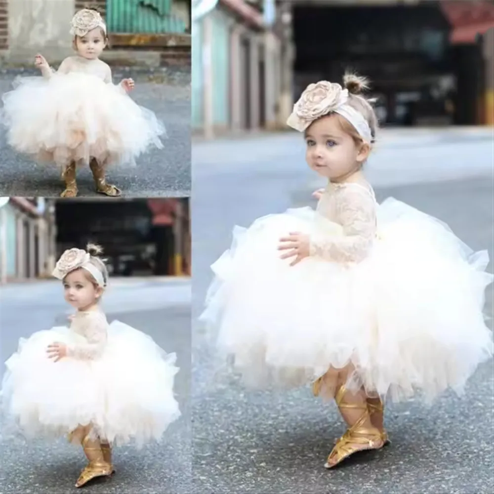 

Long Sleeve Vestido Fashion Baby Flower Girl Wedding Dress Princess Birthday Party Tutu Dress Infant Toddler Communion Gown