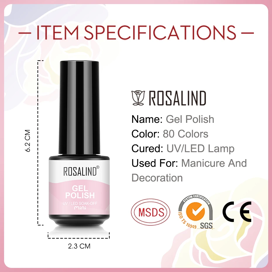 ROSALIND Mini 5 ml Nagelgel-Nagellack, semi-permanente Nagelkunst, DIY, Soak Off Base Matt Top Coat für UV-/LED-Härtung
