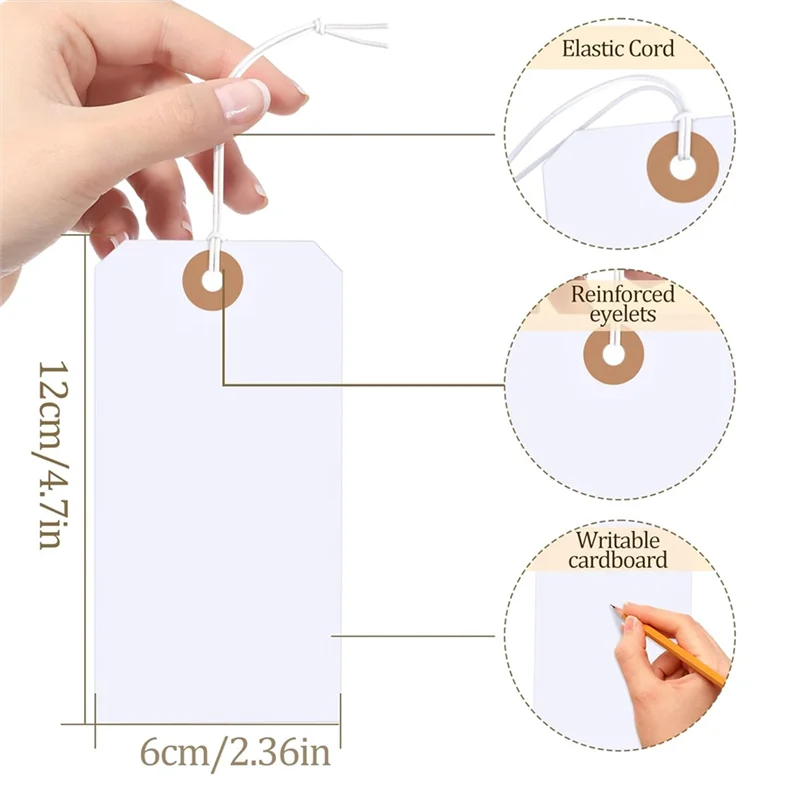 QWE-120 PCS Etichette regalo con cordino elastico, Etichette di spedizione vuote Etichette per sacchetti regalo con marcatura di grandi dimensioni Etichette dei prezzi scrivibili Etichetta dell'inventario