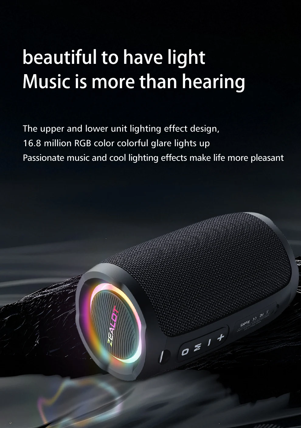 ZEALOT-S49 Tragbarer Bluetooth-Lautsprecher 360° Stereo-Sound 20W IPX6 Wasserdicht Kabelloser Bluetooth 5.2 Outdoor-Lautsprecher – Detail 10