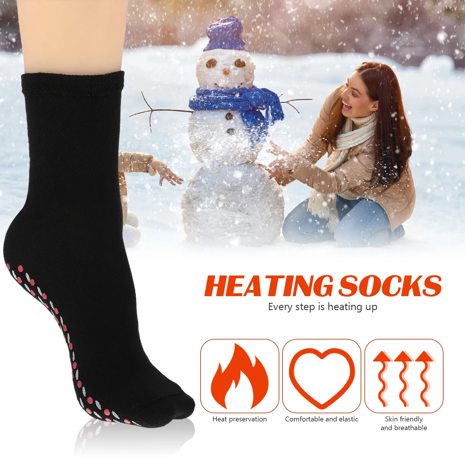 4 pièces chaussettes thermiques femmes hommes chaud chauffé hiver chaussettes respirant coton Massage chauffe-pieds confortable pour le ski randonnée