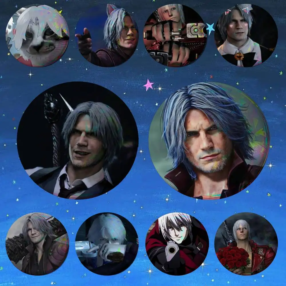 Game D-Devil May Cry Demon Hunter  Badge Tinplate Meme Round Brooch for Hat Bag Creative Lapel Jewelry Accessories Gifts