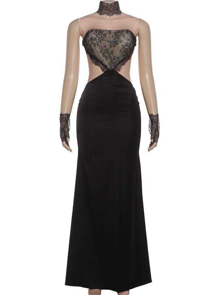 Vestido largo Nibber fiesta mujer forma Irregular Jacquard pecho envolver sin espalda + guantes ++ bufanda medianoche trajes sexys