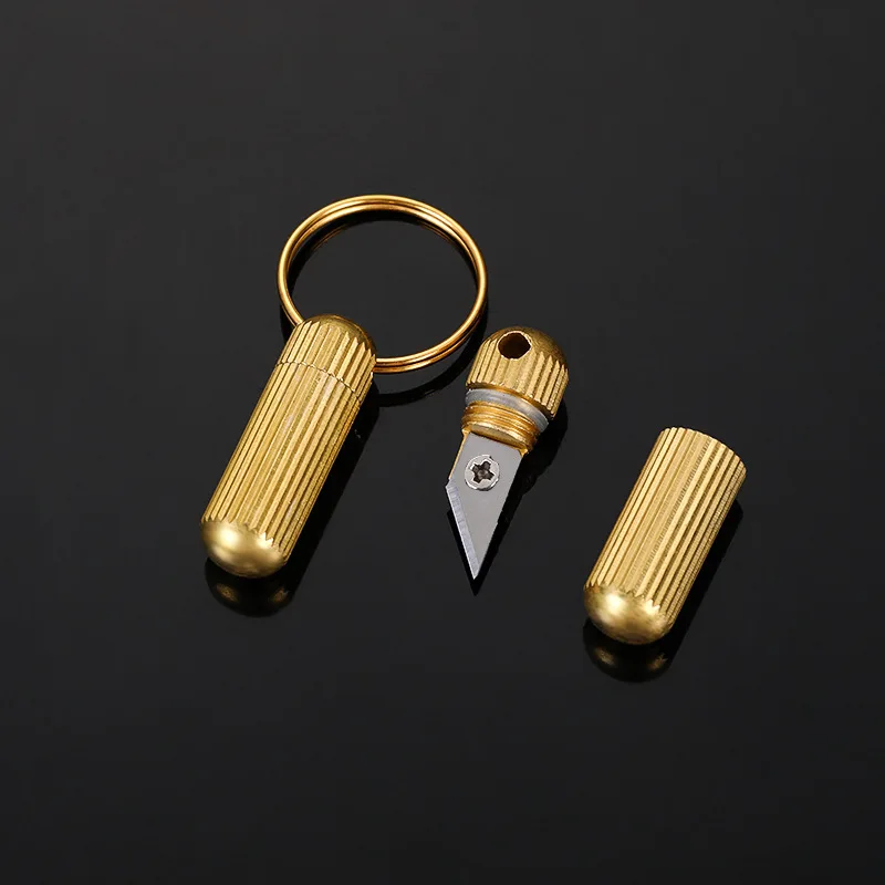 

1PC Brass Capsule Mini Knife Multifunctional EDC Tools Portable Key Chains Outdoor Survival Emergency Mini Pocket Cutting Tool