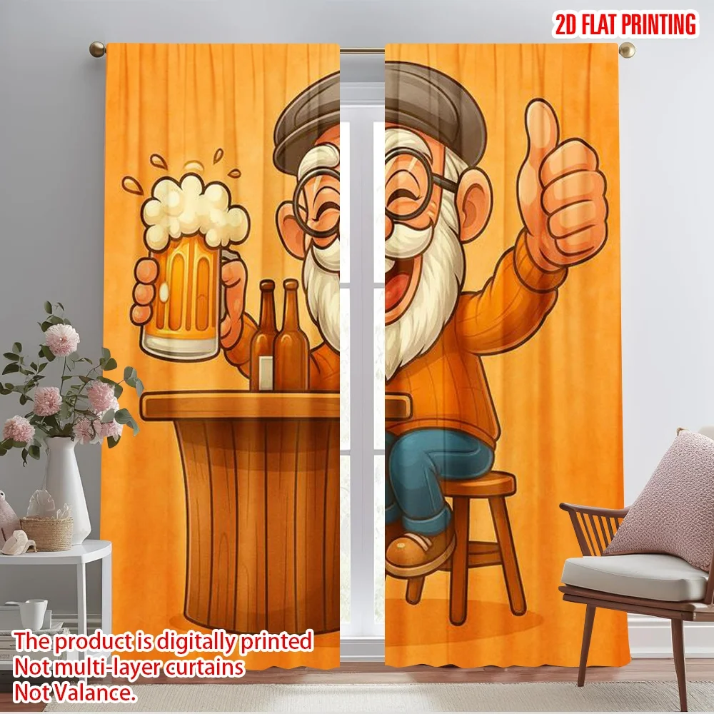 2pcs,2D plane printing Curtains Roller Blinds Cheers Grandpa Versatile Durable Polyester (without rod) Decorations Inside