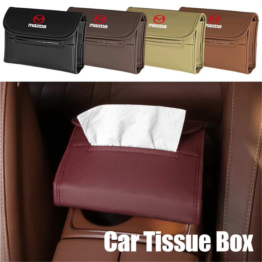 Car Tissue Box Holder Leather Napkin Box Auto Back seat Paper Towel Organizer with Fix Strap For Mazda CX3 CX4 CX5 CX7 CX9 MX3