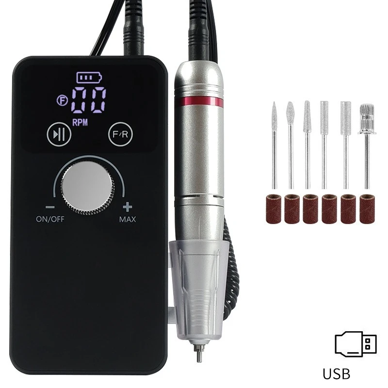 Professional USB-Charging Nail Polisher Set LCD Display Electric Nail File with Drill Bits Battery-Powered Callus Nail Drill