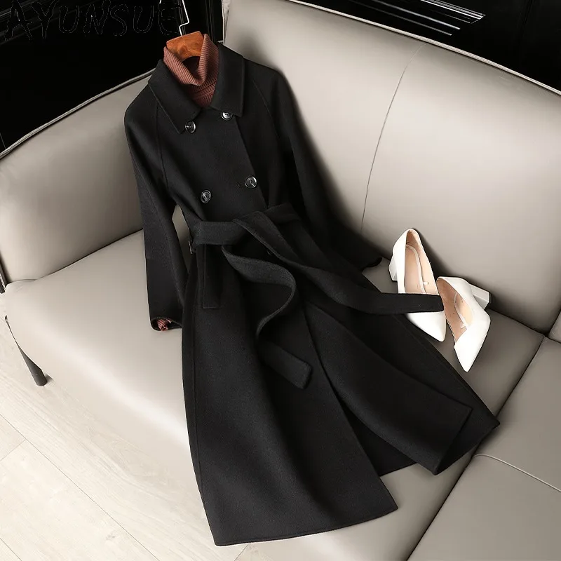 

AYUNSUE 100% Wool High Quality Double-faced Wool Coat Long Winter Coat Woman New Arrival Elegant Women Clothes Manteau Femme