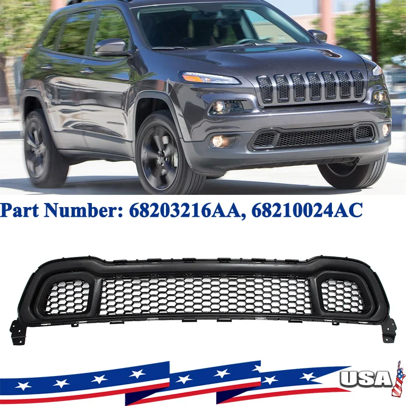 

Front Bumper Lower Center Grille +Trim Surround for Jeep Cherokee 2014 2015 2016 2017 2018 Replace for 68203216AA, 68210024AC