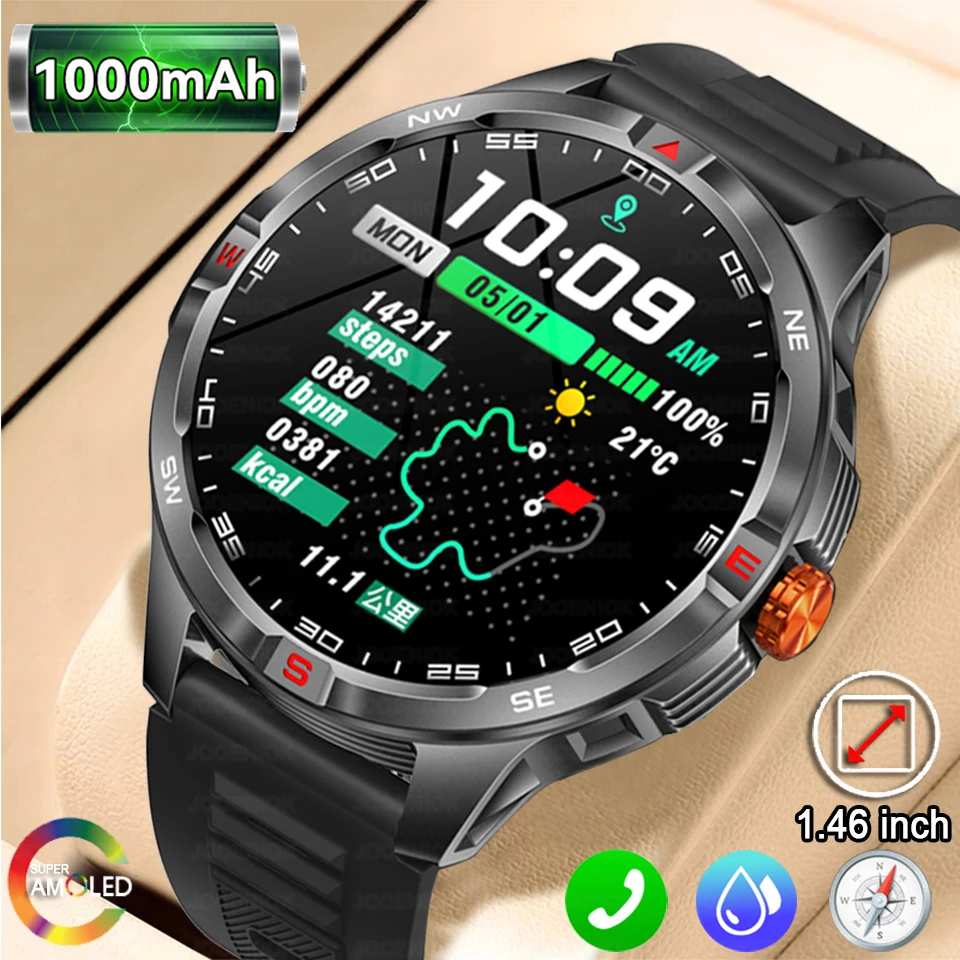 

1000mAh Battery Outdoor Smart Watch Men GPS Sport Compass AI Voice Assistant Watch 5ATM Waterproof Outdoor Smartwatch 2025 New
