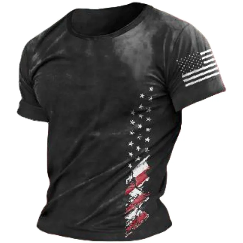 Amerikanische Herren T-Shirts lässig locker Rundhals ausschnitt uns Flagge kurz ärmel ige Tops T-Shirts Streetwear Herren bekleidung übergroße