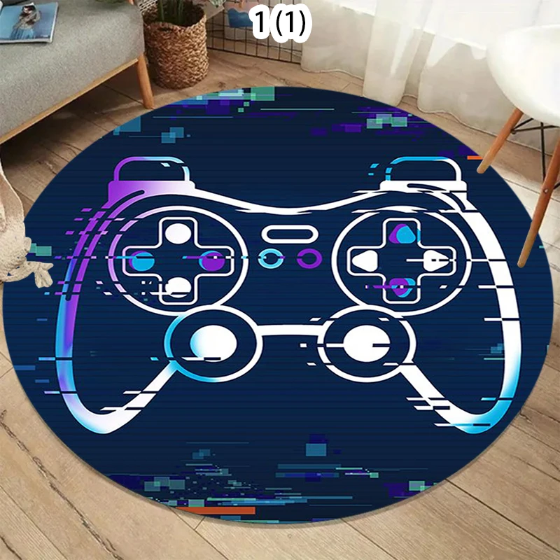 Gamepad 2D Gamer Throw Round Area Rug Carpet Non Slip Game Control Buttons Soft Machine Washable for Game Esports Bed Room