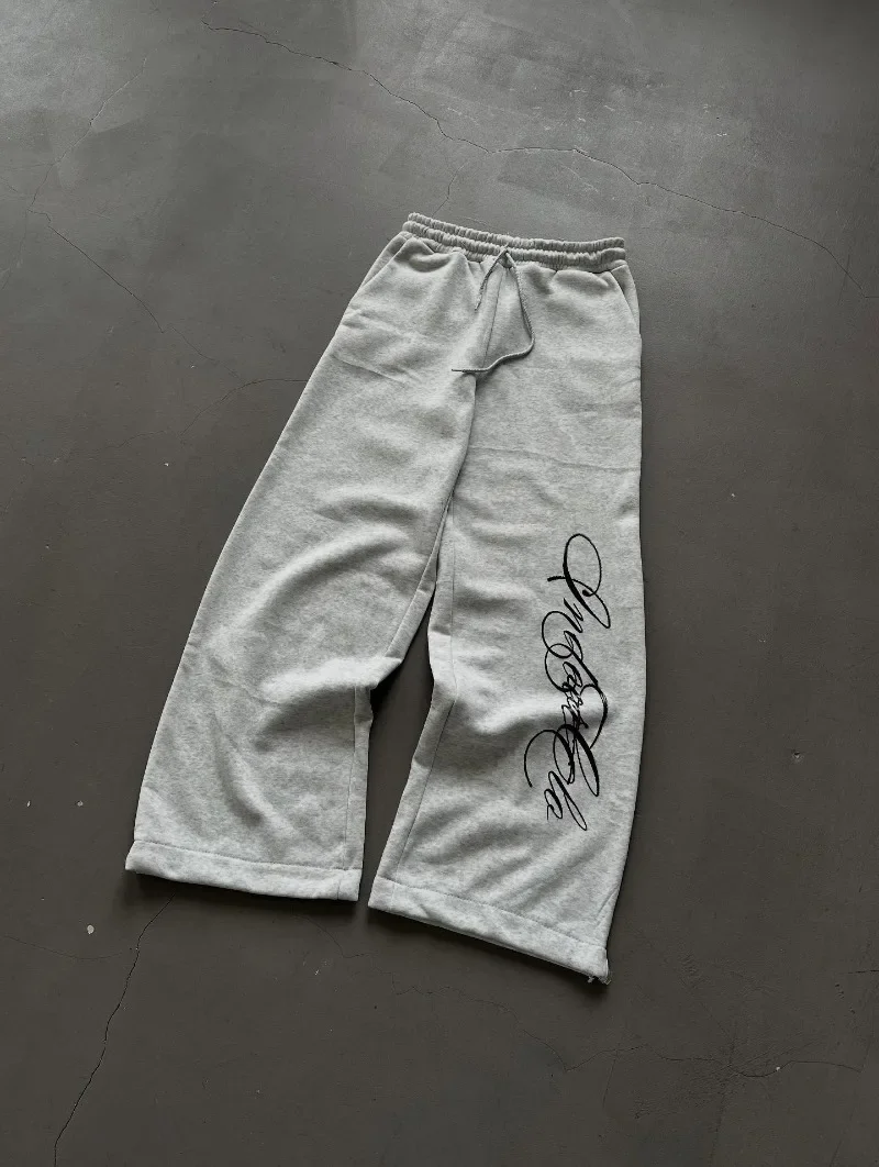 

2025 High Street Casual Loose Gray Sweatpants Retro Harajuku Letter Embroidered Straight Pants Gothic Punk Streetwear Trousers