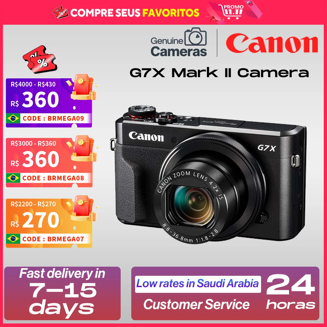 【Do Brasil】Canon PowerShot G7X Mark II cámara Digital portátil de tarjeta pequeña 4K vídeo óptico antivibración Vlog al aire libre en vivo G7X2
