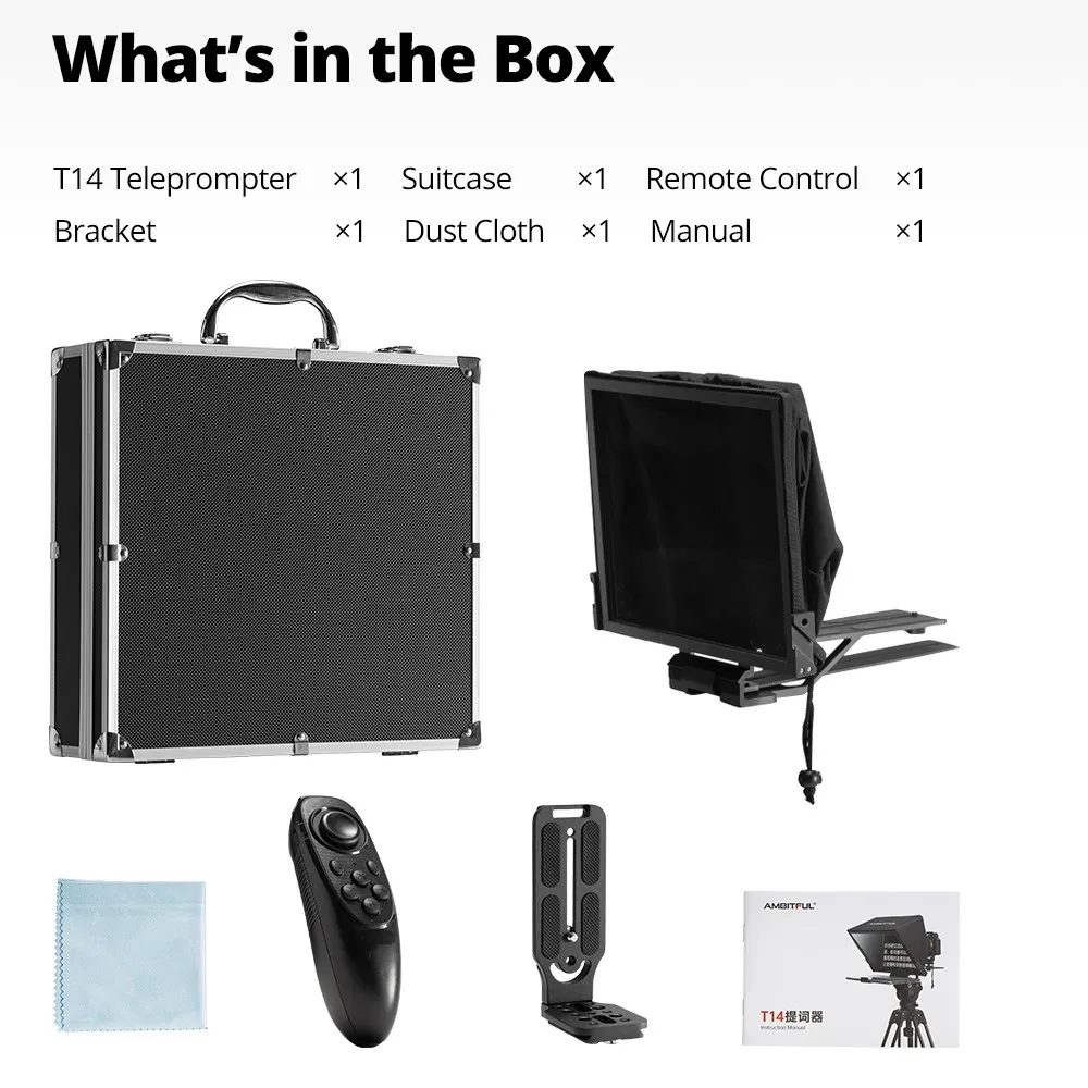 Ambitful-T14 대형 스크린 프롬프터, 스마트폰, DSLR 카메라, 라이브 비디오 녹화용 전문 인터뷰 접이식 텔레 프롬프터