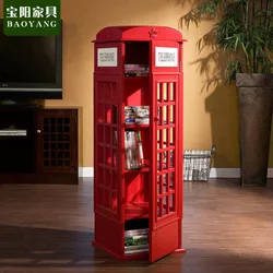 Children's bookcase Floor toy storage locker Creative English telephone booth decoration with door Retro American ornaments