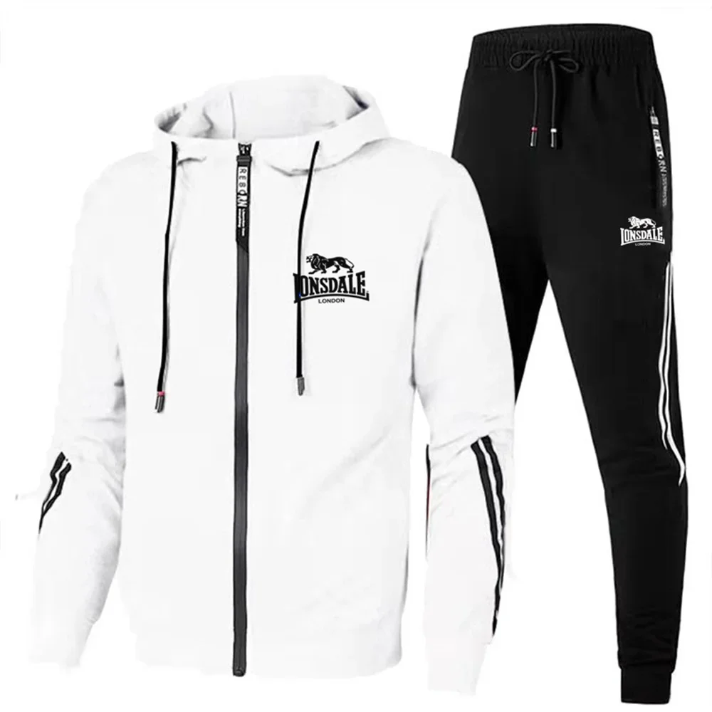 Lonsdale-Conjunto de deportes al aire libre para hombre, Sudadera con capucha de dos piezas con cremallera y Logo, ropa informal para correr al aire