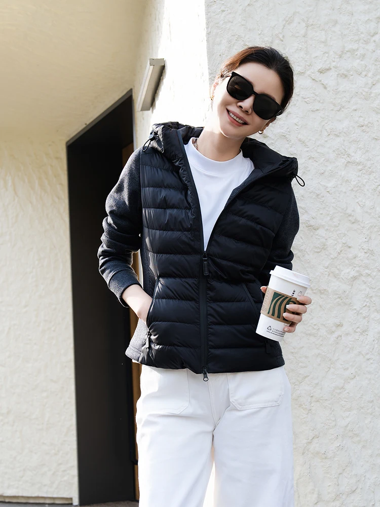 

Vi Lightweight Outdoor Goose down Jaet with Hood And Dstring Wool Blend Slim Fit Commuter Sle Long Sve Coat