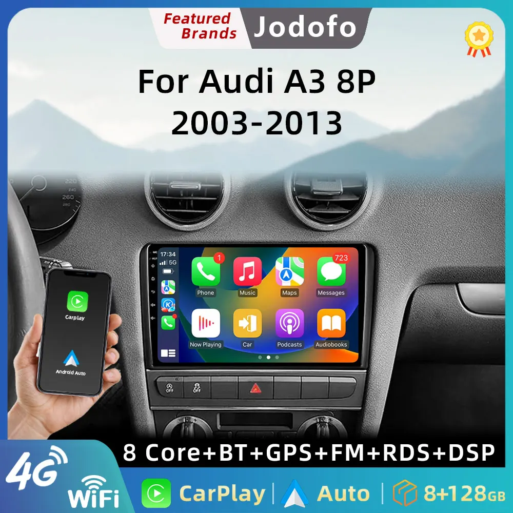 

8G+128G Android 12 UIS7862S Carplay for Audi A3 8P 2003-2013 2din Car Radio Multimedia Player GPS Navigation AudioStereo RDS DSP