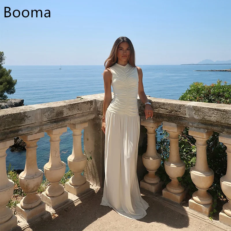 

Booma Mermaid Long Prom Dresses Formal Gowns for Women Simple O-Neck Sleeveless Pleat Evening Dress Customized 2025