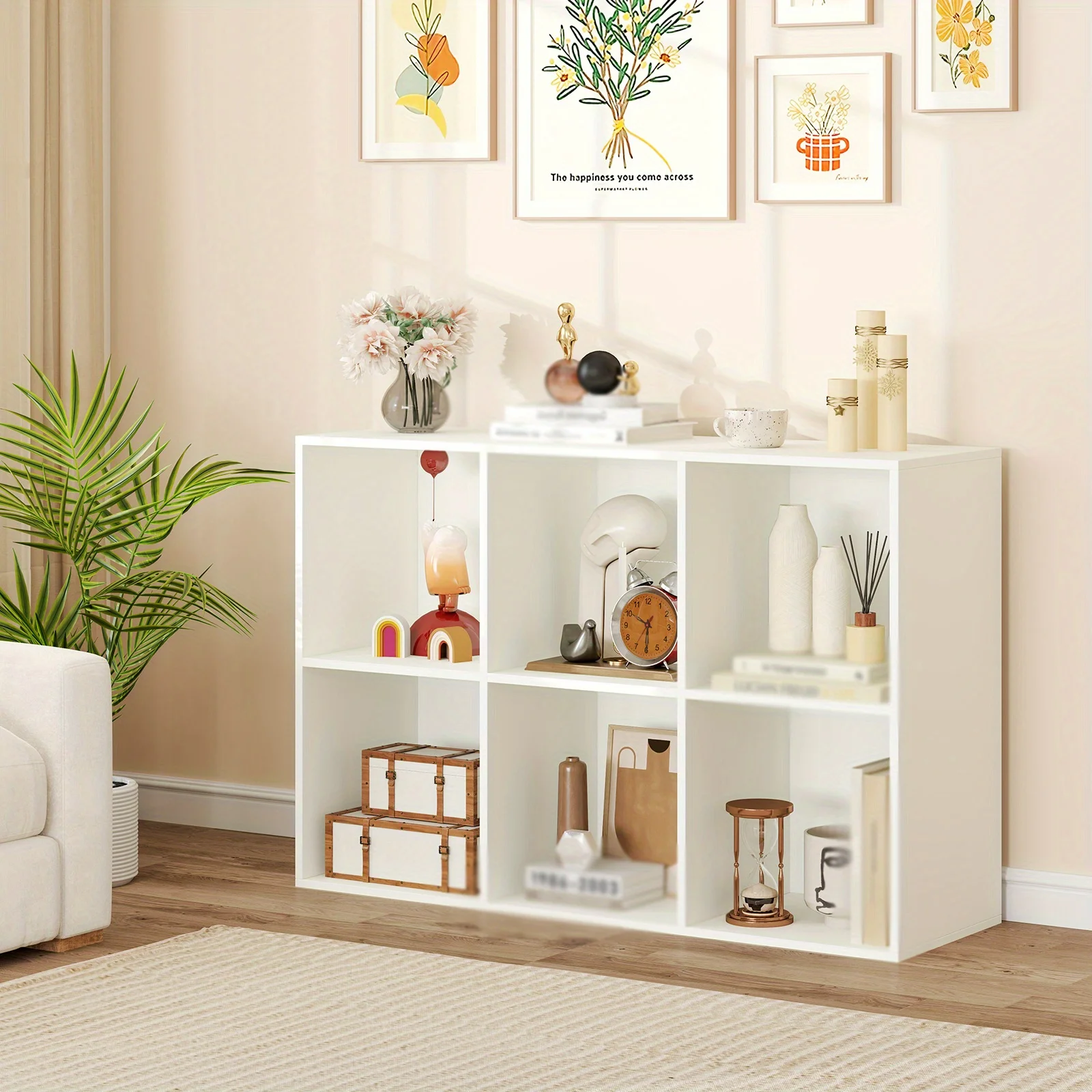 

6-Cube Bookcase, Modern 3-Tier Storage Organizer, Horizontal Vertical Bookshelf Display Rack with Anti-tipping Kits for Bedroom