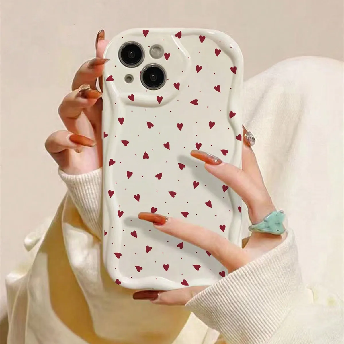 Cute Love Heart Sunflower Smile Bracket for IPhone 14 Pro Max 13 12 11 Pro Max XS Max XR 7 8 Plus 6 6S Clear Soft Wavy Cover