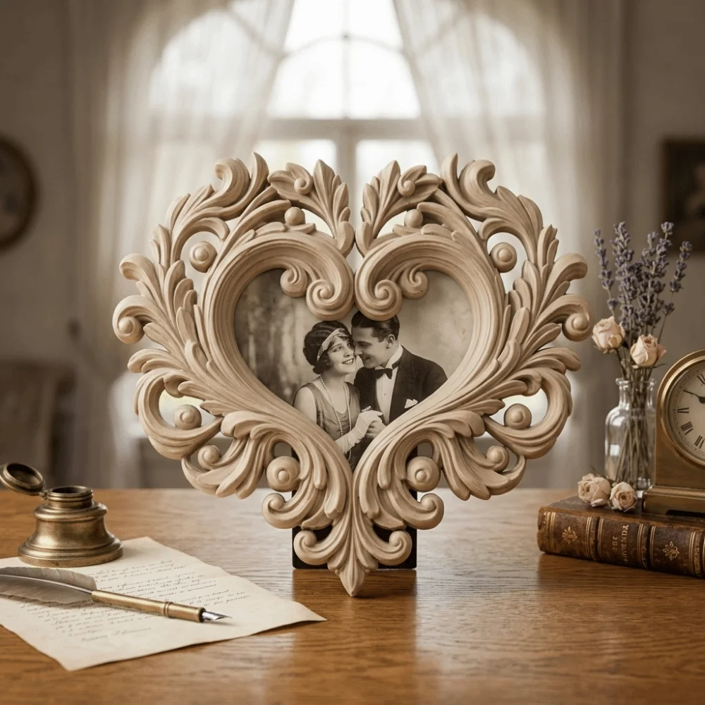 3D Printed Vintage Picture Frame Heart Shape Carved Flower Baroque Photo Frame Wall-mounted Hollow Out Wall Decoration Gifts