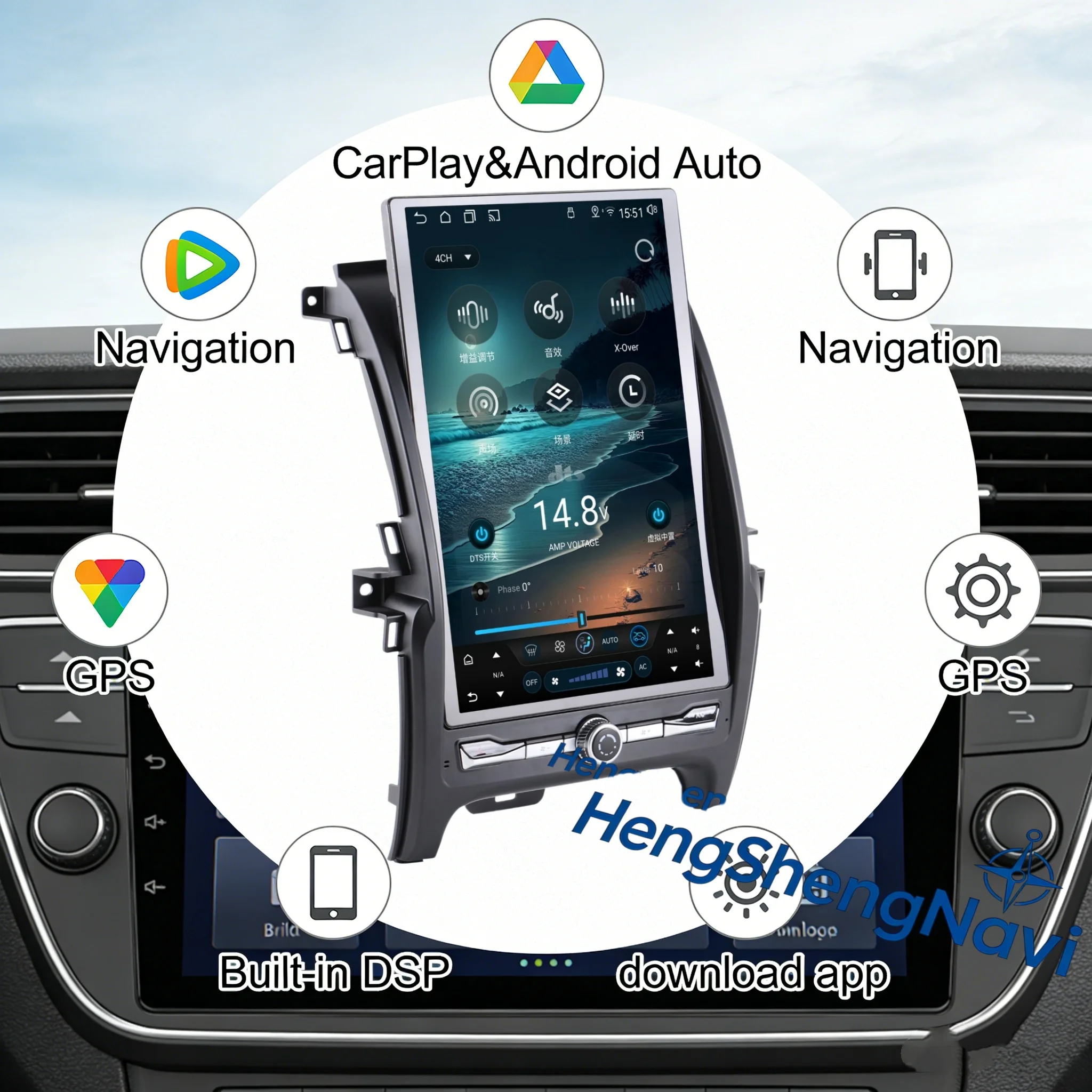 

14,5-дюймовый вертикальный экран Android 13 с CarPlay для Ford Ranger Everest 2015-2022, автомобильная магнитола с GPS-навигацией, мультимедийный проигрыватель