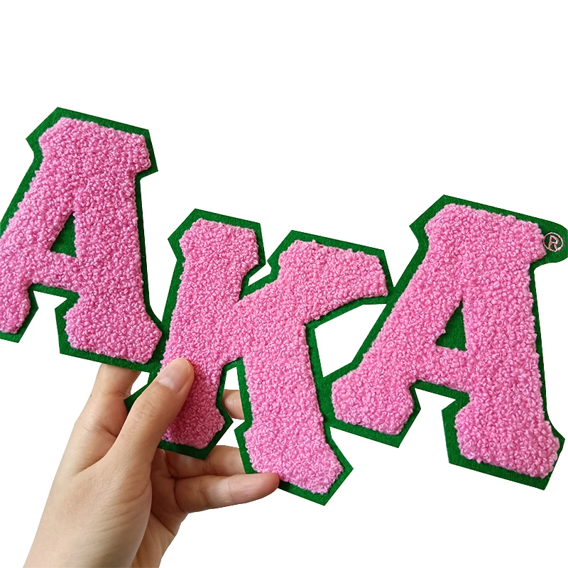 Large Chenille Pink AKA Sorority Pearl Ivy Shield Embroidered Greek Letters Applique Iron On Patch for Jacket Hoodies