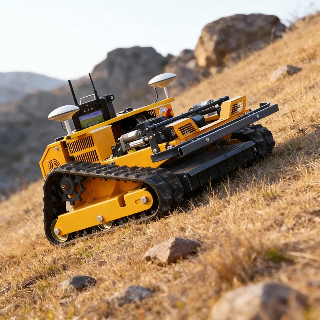 Customized Remote Control GPS Crawler Lawn Mower - Multifunctional Land Reclamation Robot for Embankment Garden Applications