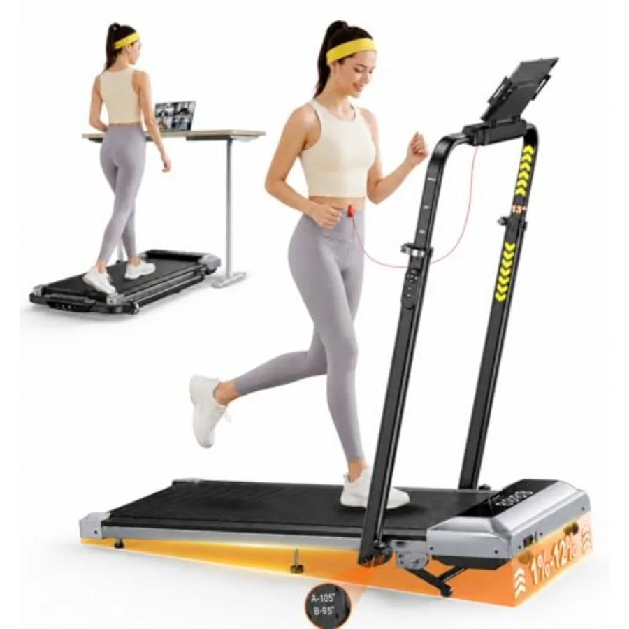 Walking Pad Treadmill with 12% Incline, 6 in 1 Folding Treadmill with Adjustable Handle Bar for Home/Office, Under Desk Treadmi