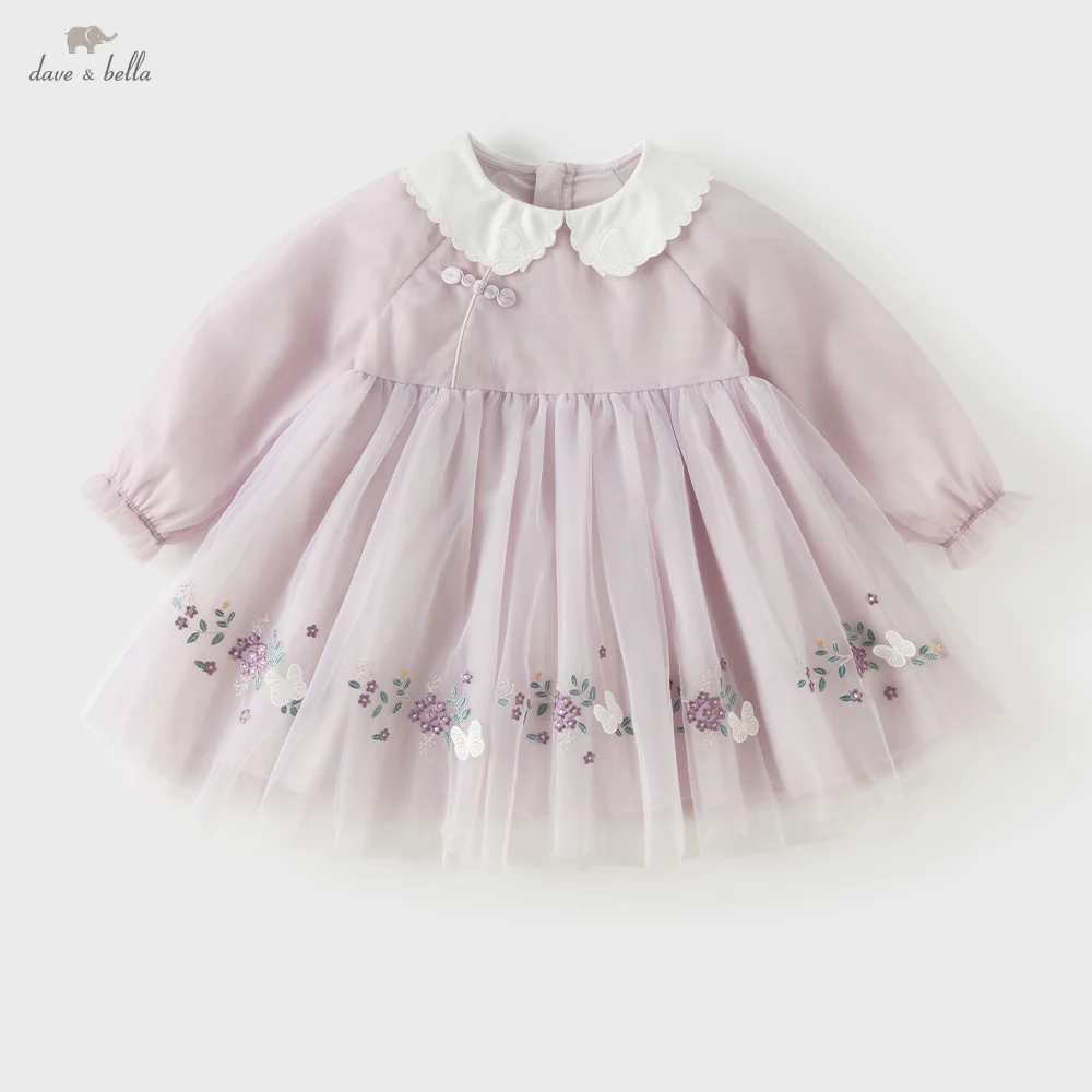 Dave Bella Flower Children Dress Birthday Dresses For Girls Spring Youth Clothing Autumn Mesh Elegant Party Embroidery DB3263484