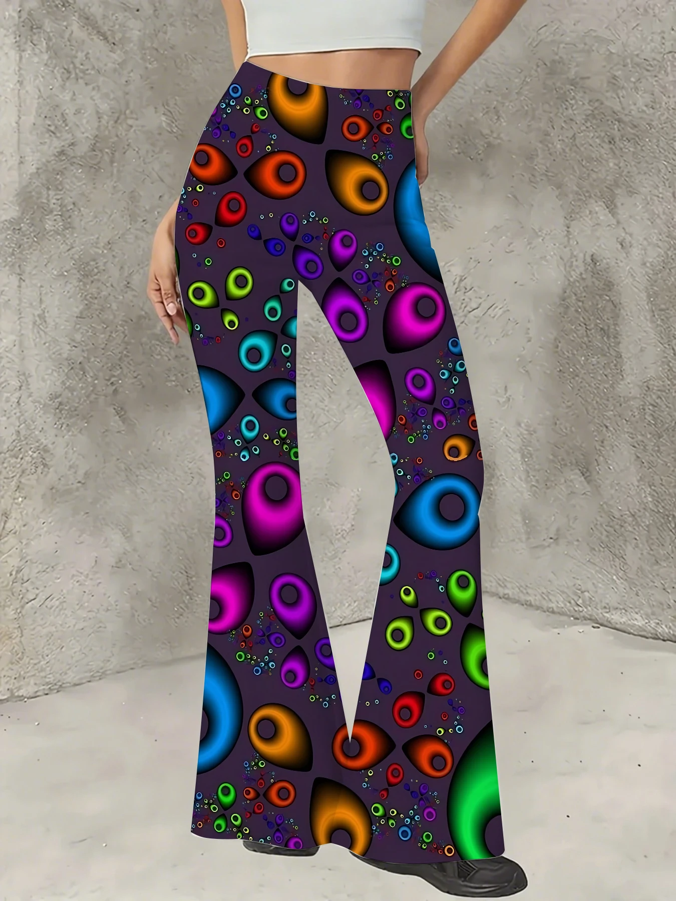 

Women's All-Over Print Flared Leggings Stretchy High Waist Bell Bottom Pants