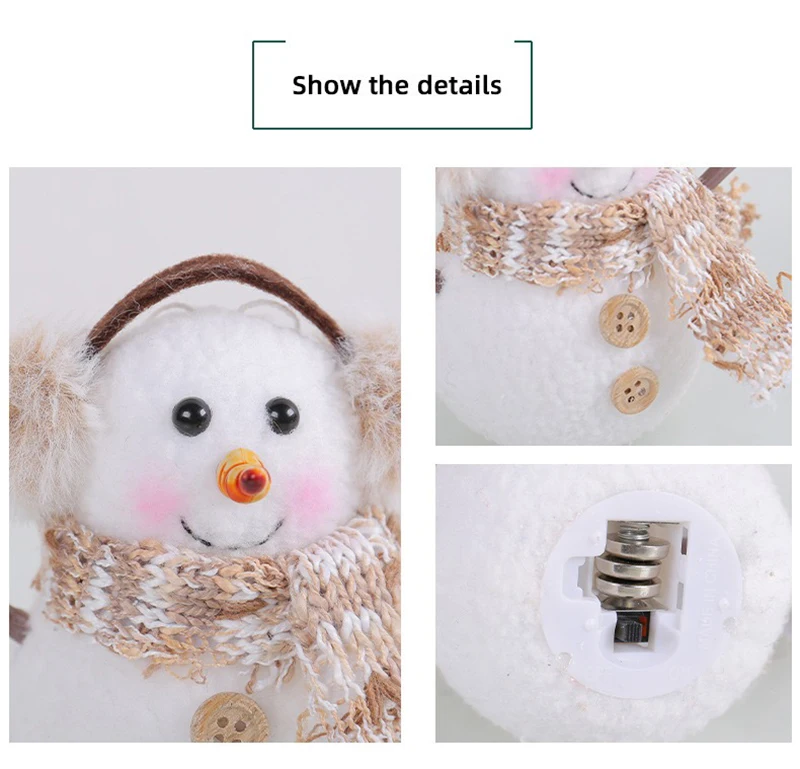 Christma Snowman Ornament with Built-in Light Plush Snowman Doll Night Light Table Decoration Set Battery Christmas Gift