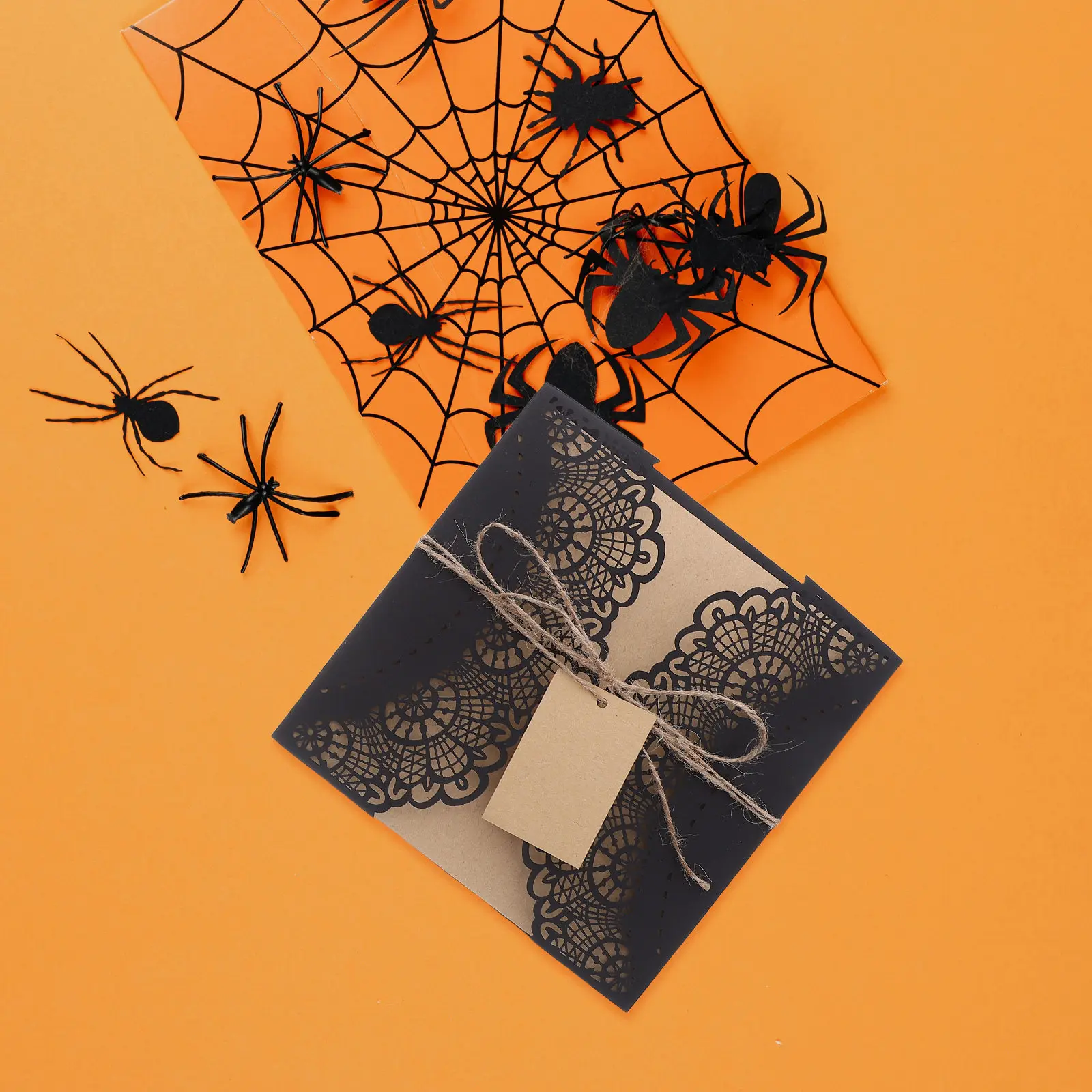10Sets Halloween Spider Invitation Cards Envelopes Festive Paper Cards for Party Birthday Horror Celebration Blessing Greeting