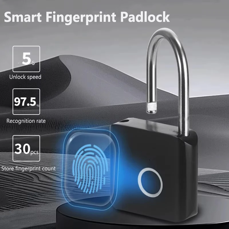 Fingerprint Padlock Anti-theft Waterproof Keyless Security Padlock Outdoor Lock Portable Smart Digital Lock Box Charging Port