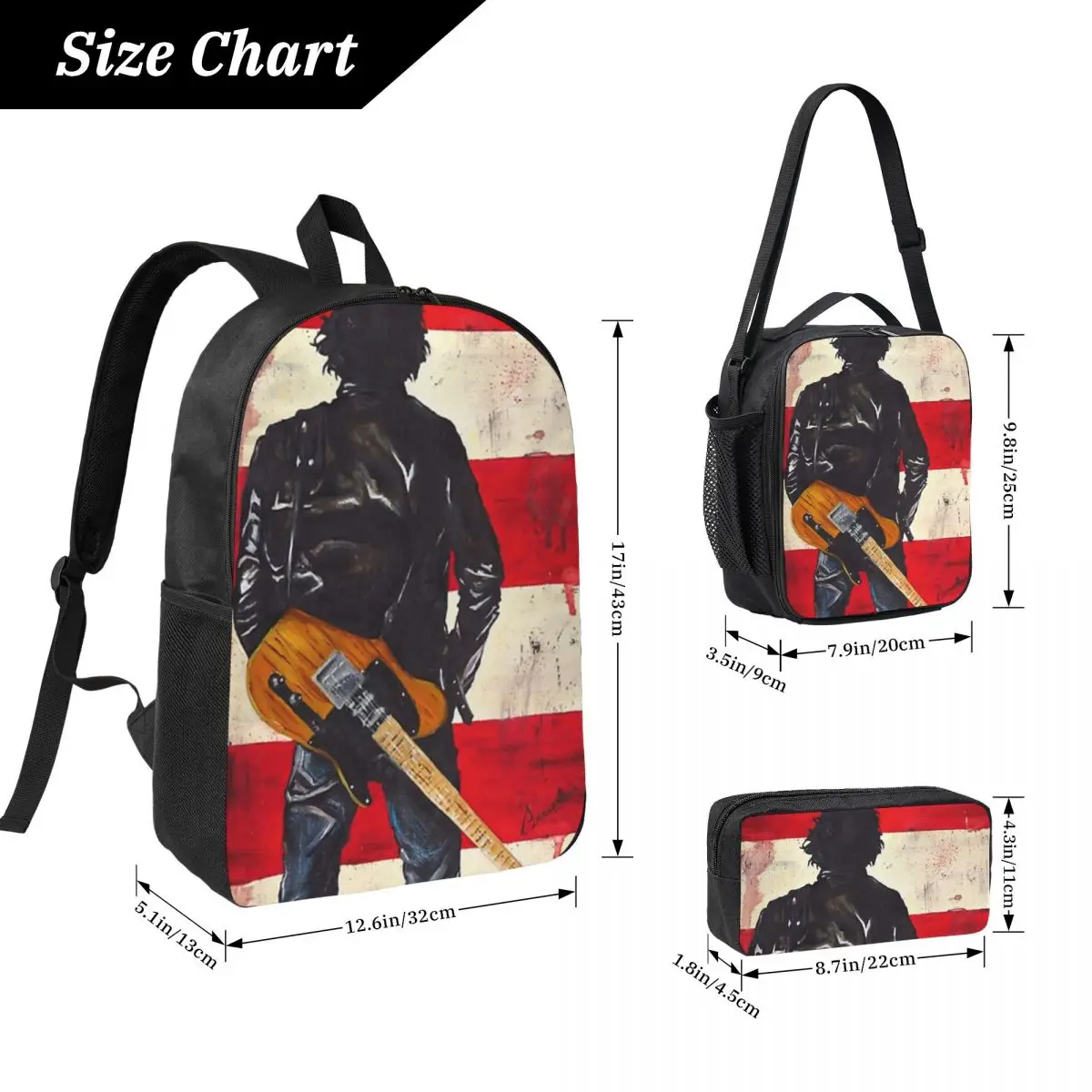 Bruce Springsteen Backpack Boys Girls BookBag School Bag Laptop Shoulder Bags 3ps Insulated Lunch Bag Pencil Case