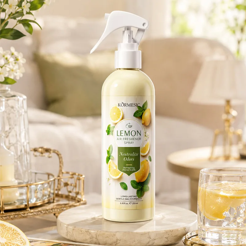 New Lemon Scent Air Freshener Spray Odor Eliminator Gentle Formula Long Lasting Room Car Bathroom Deodorizing Spray 250ml