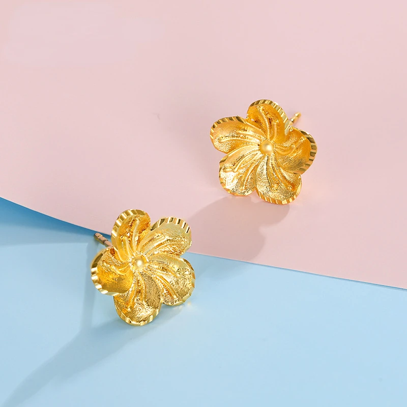 

14k Gold Color Car Flower 3d Flower Earrings Stud French Personality Simple Retro Earrings for Women Romantic Women's Earrings
