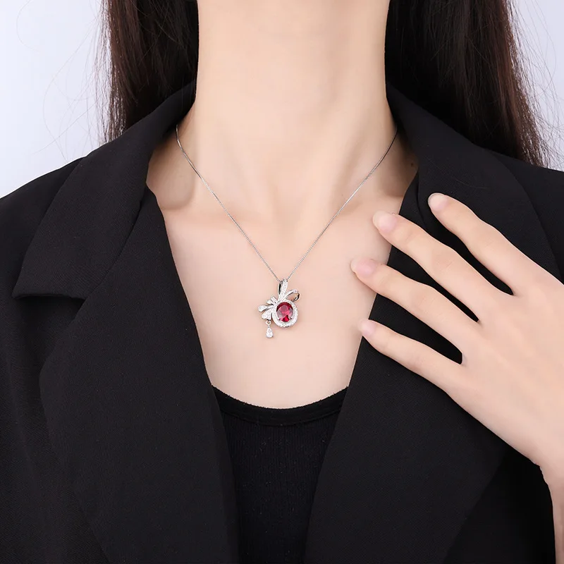 S925 Silver Plated 18K Gold Plated PT950 Platinum Colored Treasure Style Bow Creative Pendant Necklace with Diamond Main Stone