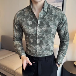 British Style Floral Shirt for Men Long Sleeve Casual Shirts Men Clothing Fashion Slim Fit Business Social Streetwear M-4XL 2024