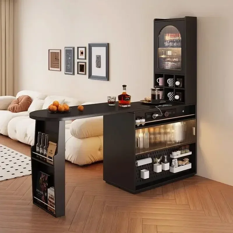 Retro retractable bar, sofa side living room multi-functional partition cabinet