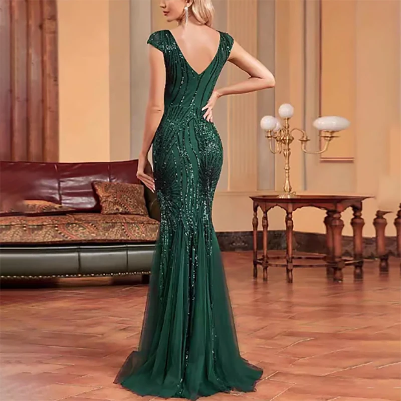 

Elegant Dark green V Neck Formal Evening Dresses Women Lace Sequin Mermaid Prom Dresses Customized abendkleider