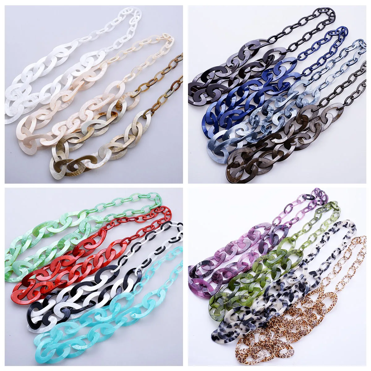 Long Round Plastic Link Chain Necklace, Acrylic Resin Statement, Neck Jewelry, Color, Big, Large, Thick, Chunky, New, NK1007