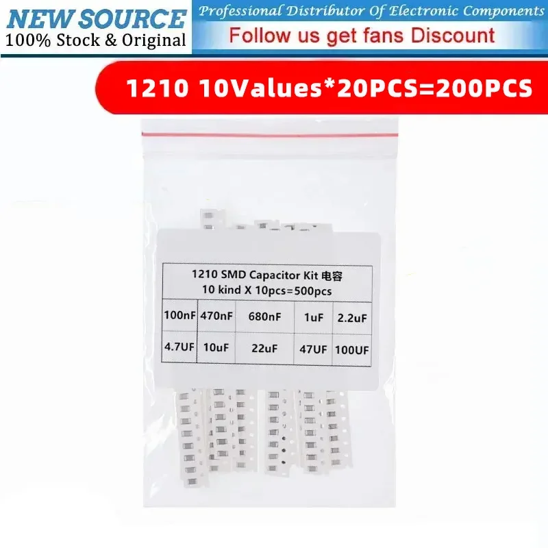 SMD Capacitance Samples Set 1210 0.1UF~100UF 10Values*20PCS=200PCS DIY Capacitor